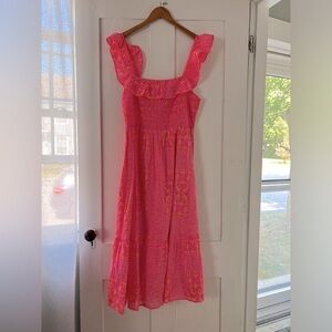 Vineyard Vines Pink Ruffled Tiered Midi Dress